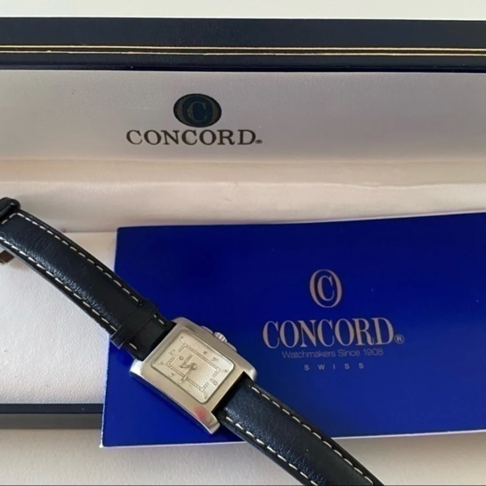 Concord Sportiva Silver Stainless Steel Swiss Made Quartz Watch Leather …